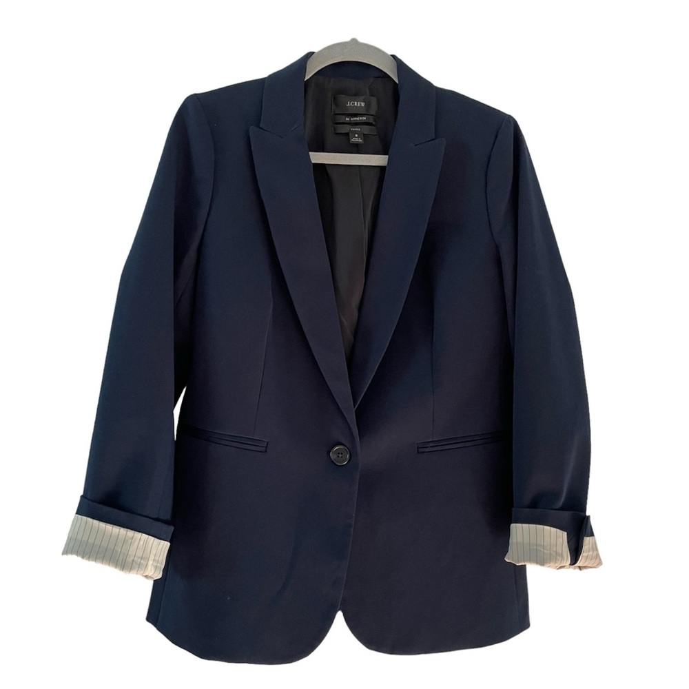J. Crew Navy Blazer with Pinstripe Cuff Detail